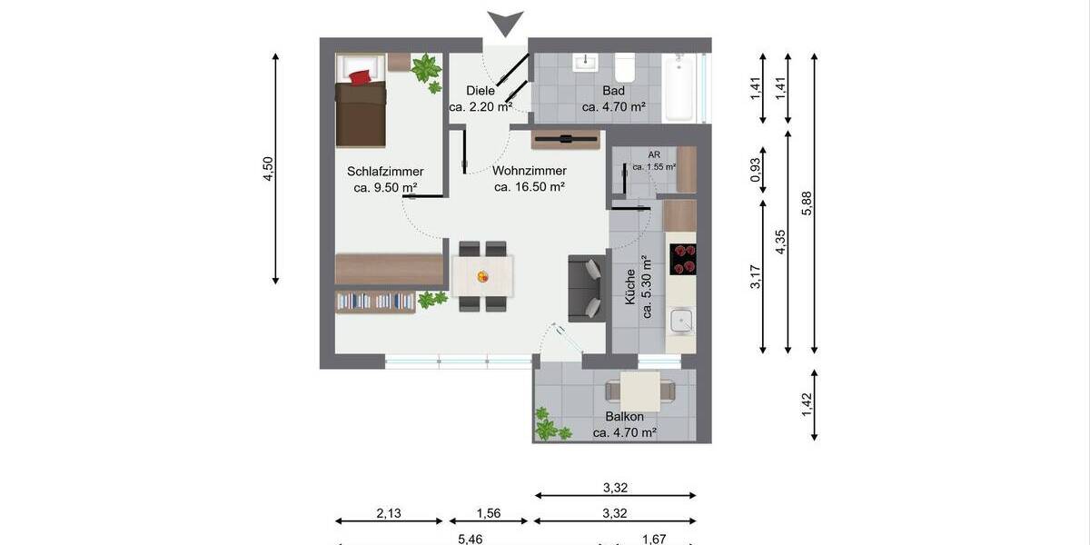 Etagenwohnung Alsdorf Schaufenberg - 2 Zimmer, 44 m&sup2;, 98.000&euro; | Angebot:25683251