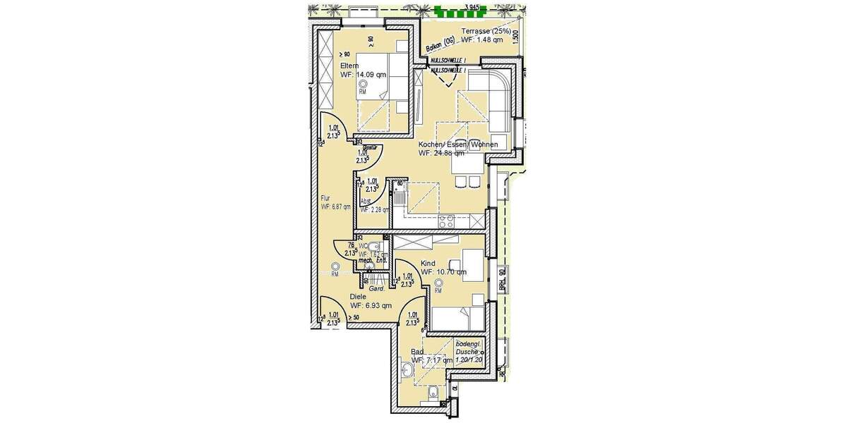 Etagenwohnung Geilenkirchen / Niederheid Tripsrath - 3 Zimmer, 76 m&sup2;, 320.100&euro; | Angebot:25687016