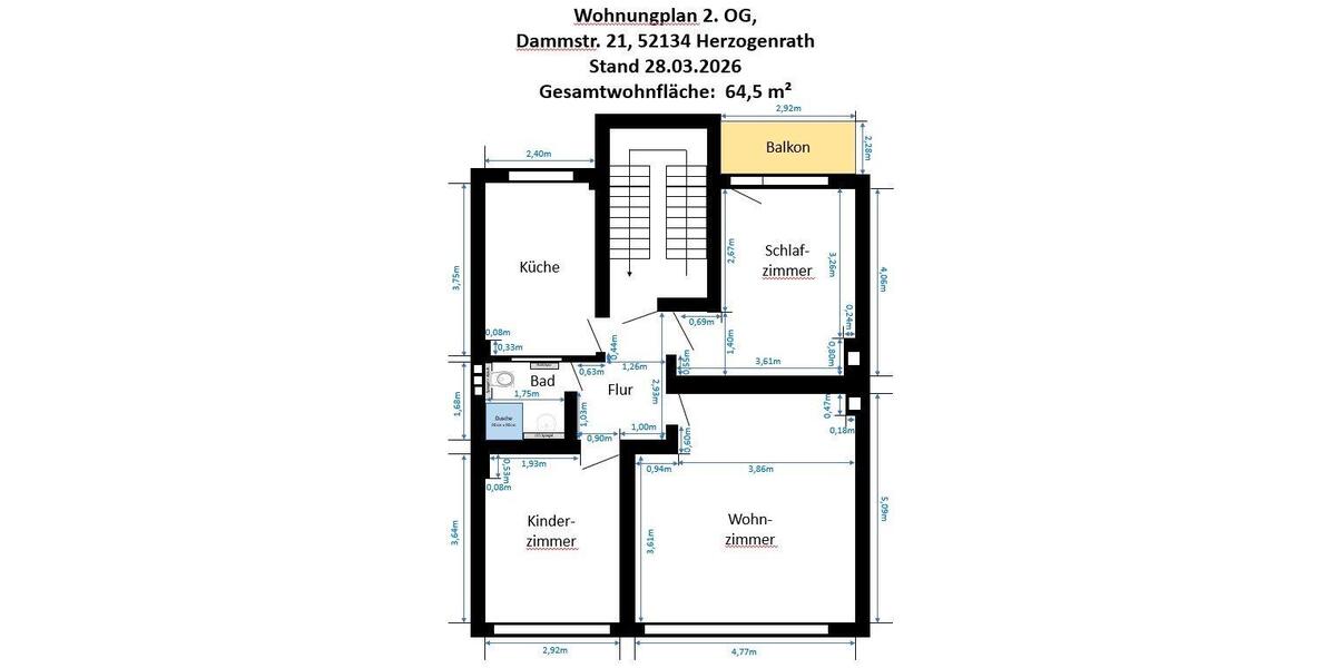 Etagenwohnung Herzogenrath - 3 Zimmer, 65 m&sup2;, 684&euro; | Angebot:26022711